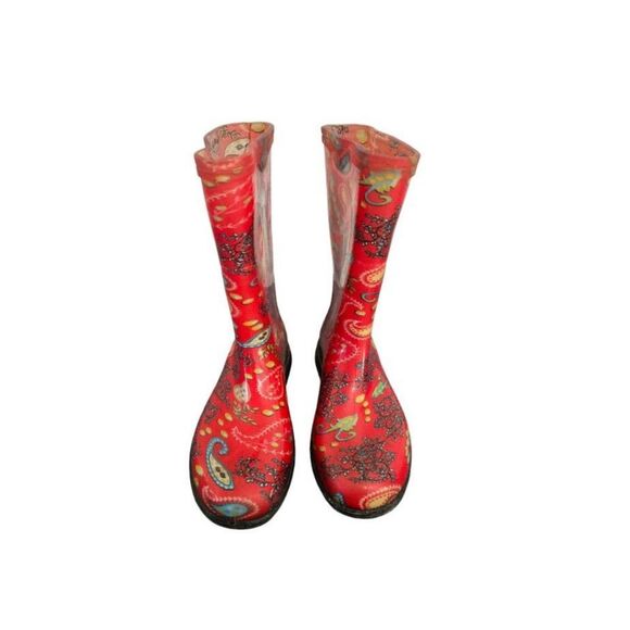 Sloggers Floral Rain Boots Women 9 Red Slip- On Fall Winter Calf Height - Picture 3 of 8